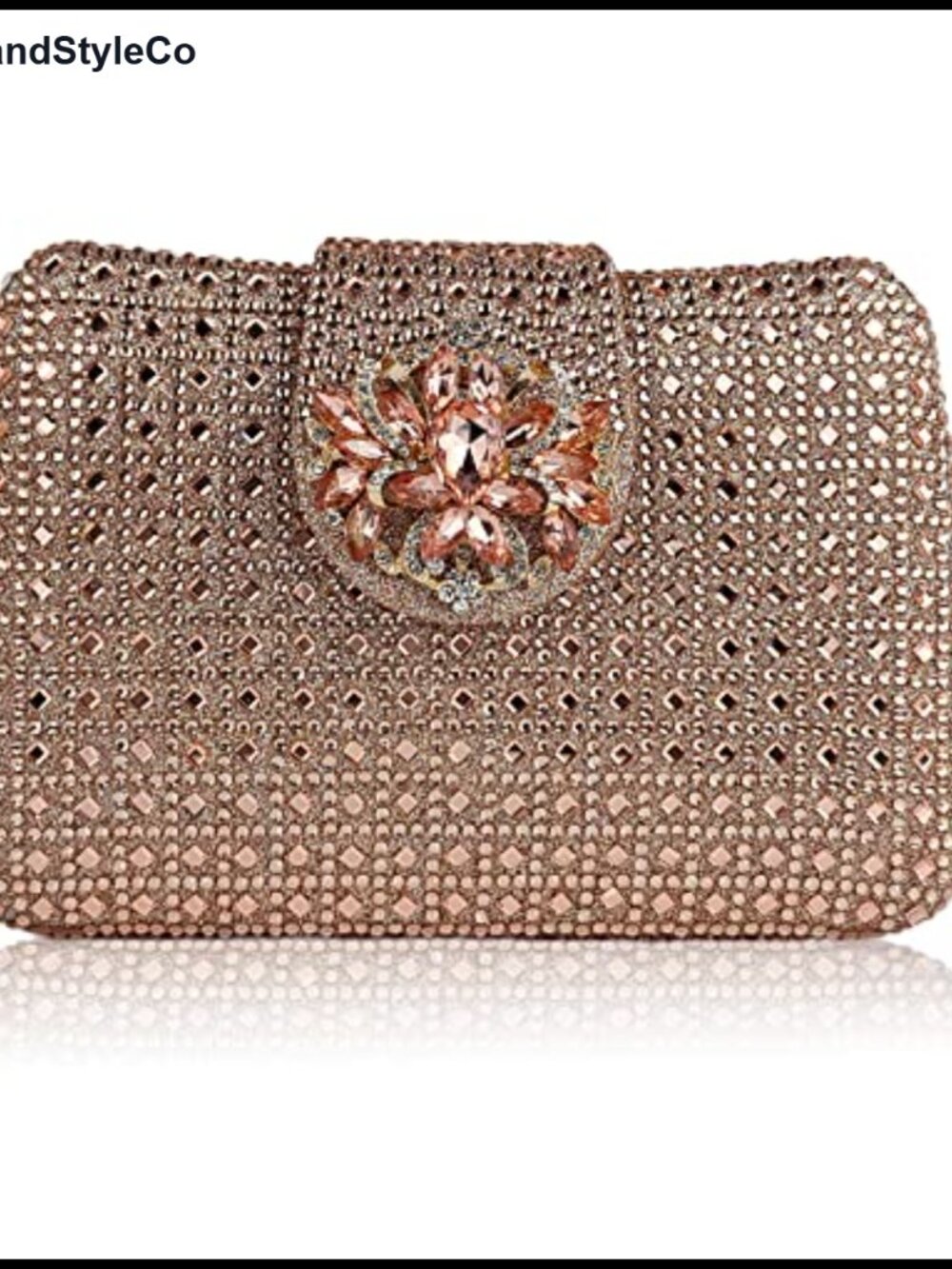 Sparkly Rhinestone Floral Clutch Evening Bag with Detachable Chains